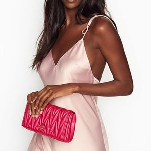Victoria Secret chevron quilted pink clutch NEW